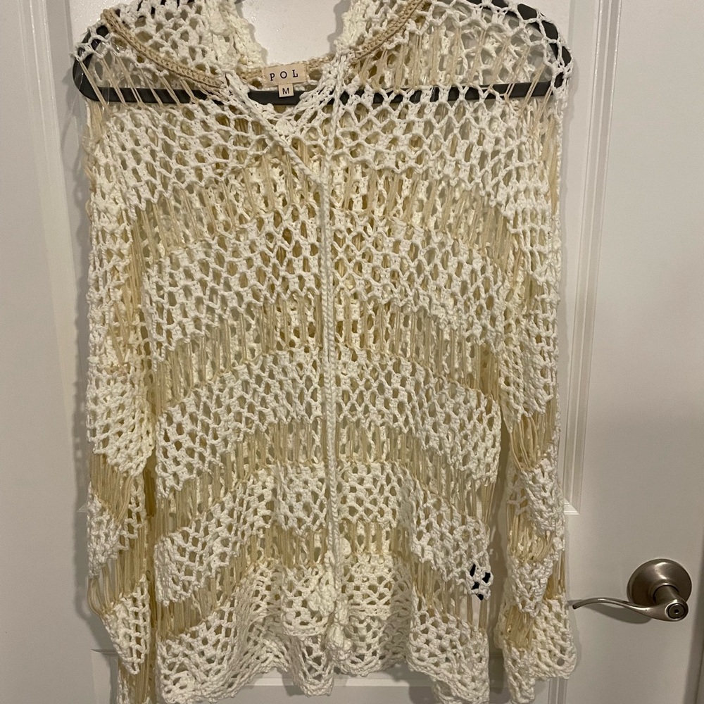 Cream Crochet Hooded Sweater POL